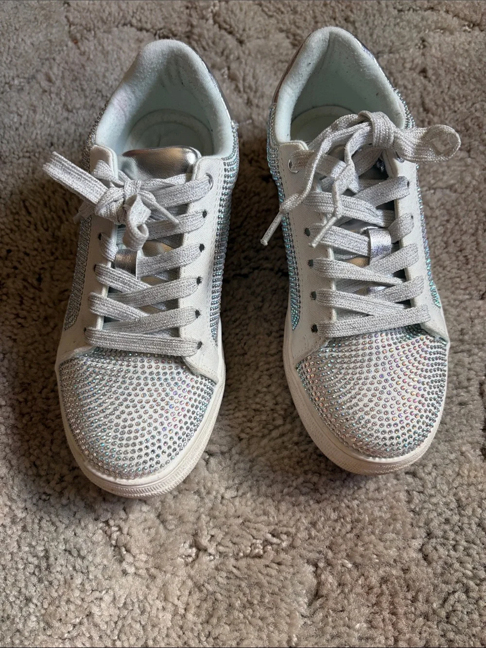 Soda White Sparkle Kids Lace-Up Sneakers